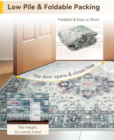 RELEANY Washable Area Rug, Runner 2'6"x10', Teal Green/White/Navy - Image 6