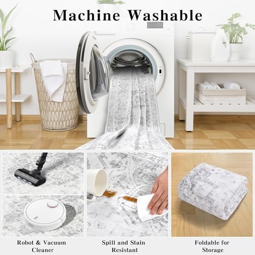 2x4 Washable Kitchen Area Rug Stain Resistant Medallion Gray Door Mat - Image 5