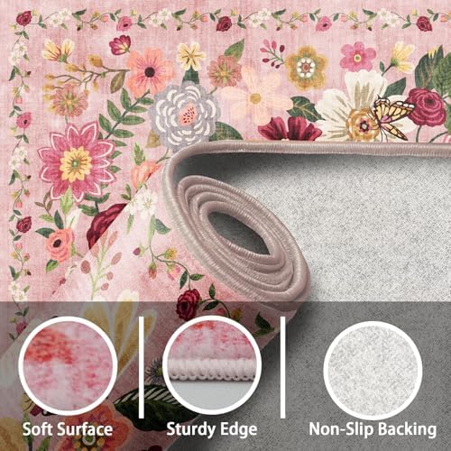 Pink Washable 2x3 Entry Rug, Small Rugs for Kitchen Bathroom Door Mat - Image 5