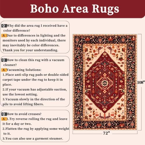 SERISSA 6x9 Washable Non Slip Boho Area Rug for Living Room，Red Black - Image 2