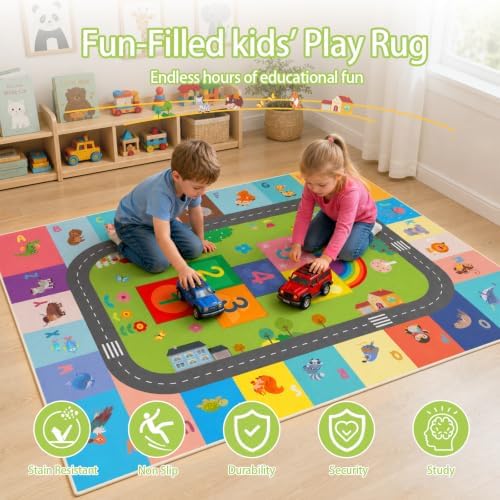 5x7ft ABC Rug for Kids Playroom, Classroom, Bedroom, Kids Carpet for Learning Alphabet, Numbers, Colors, Shapes and Animal Words,Educational Hopscotch Play Mat for Children Girls Boys - Image 5