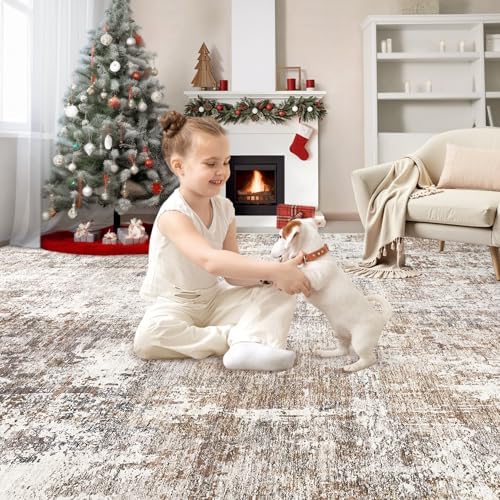 UERMEI Area Rug Living Room Rugs - Washable Neutral Modern Abstract Soft Thin Rug Indoor Floor No Slip Rug Carpet for Bedroom Under Dining Table Home Office Decor - Brown/Grey/Red - 10x14 - Image 5