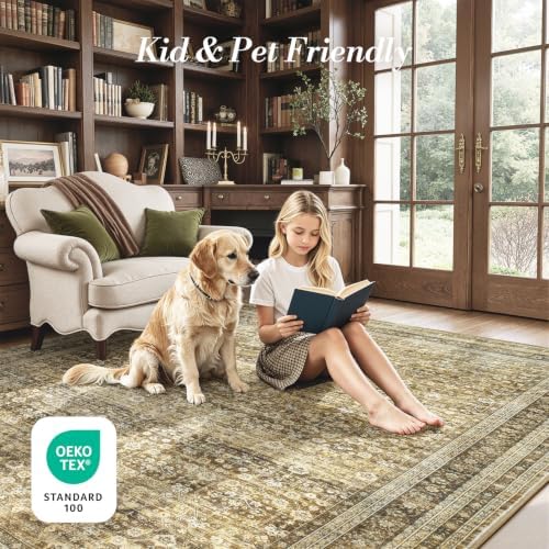 6x9 Washable Area Rugs for Living Room Bedroom, Vintage Rug Brown - Image 6