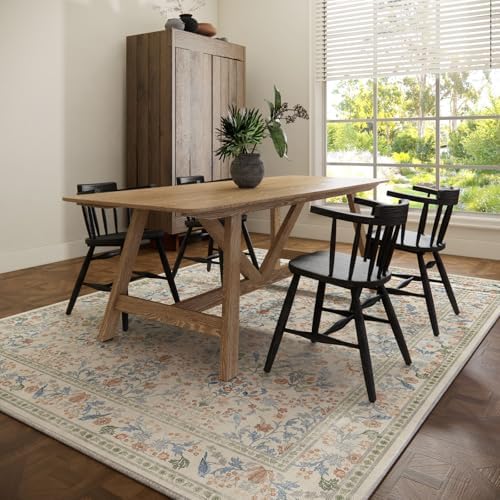 Washable Area Rugs for Living Room: 6x9 Bedroom Rug Vintage Area Rug Stain Resistant Non Slip Low Pile Lightweight Soft Carpets for Dining Room Kitchen Nursery Kids Room Farmhouse Indoor - Image 6