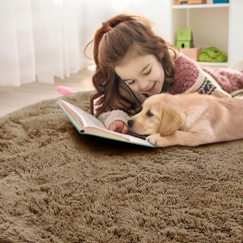 OLANLY Taupe Round Rugs for Bedroom - Machine Washable, 9 ft Circle Area Rugs for Living Room, Soft and Fluffy Shaggy Carpet for Teen Girl and Boys, Nursery Rooms, Dorms, Home Decor Aesthetic - Image 7