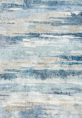 Washable Area Rug 12x12 - Non-Slip Stain Resistant Large Living Room Rugs Indoor Durable Low Pile Carpet for Dining Room, Open Concept Space, Great Room Soft Modern Abstract Home Decor 12x12 Blue by YOUFORTONG