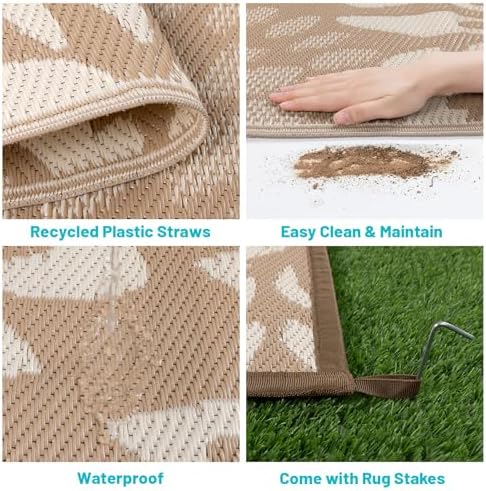 HEBE Waterproof Outdoor Rug 8'x10', Floral Reversible Plastic Patio Rug - Image 4