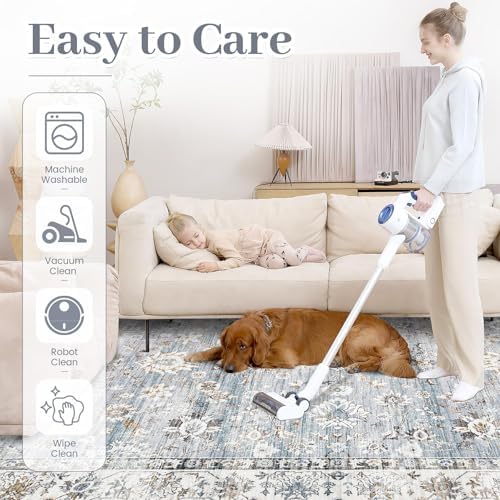 XLUEZ Area Rug 5x7 Living Room Rug, Machine Washable Vintage Distressed Boho Area Rug Non-Slip Soft Low Pile Large Indoor Rugs for Bedroom Kitchen Dining Room Office(Light Blue,5'x7') - Image 5