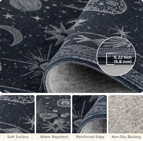 Vacuum-Friendly, Round 8ft Washable Area Rug, Blue Gray White - Image 2