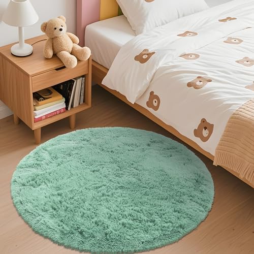 OLANLY Mint Green Round Rugs for Bedroom - Machine Washable, 3 ft Circle Area Rugs for Living Room, Soft and Fluffy Shaggy Carpet for Teen Girls and Boys, Nursery Rooms, Dorms, Home Decor Aesthetic - Image 3