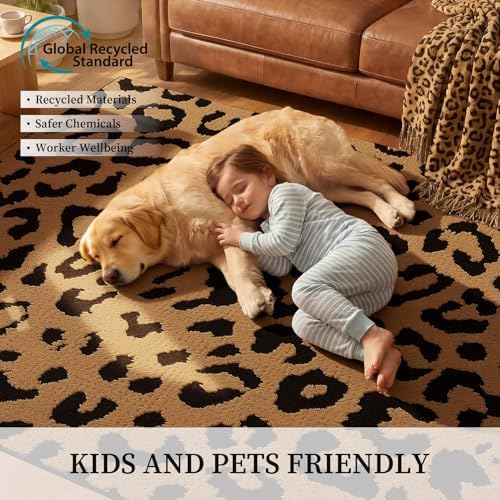 YIHOUSE 6×9 Ft Leopard Area Rugs, Washable High-Low Pile Plush Soft Rug, Non-Slip Non-Shedding Animal Cheetah Carpet for Living Room, Bedroom, Dining Room, Nursery, Home Decor - Image 5