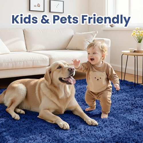 8x10 Fluffy Shag Area Rugs for Living Room Bedroom: Soft Plush Carpet Blue - Image 4