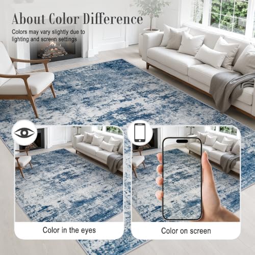 Round Area Rug Living Room: 6 ft Modern Washable Carpet Blue - Image 6