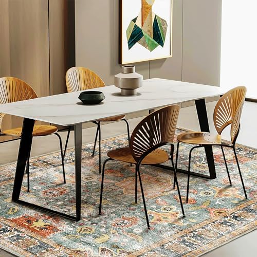 CHAMPLANT Area Rug 8'x10' Washable Rug Vintage Traditional Mat Distressed Indoor Foldable Thin Retro Accent Floral Print Non Slip Carpet for Living Room Dining Room Office - Image 3