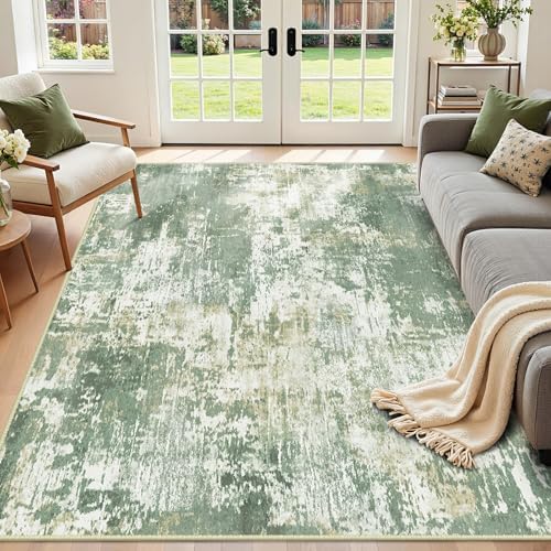 RELEANY Washable 9'x12' Abstract Area Rug for Living Room Light Green by RELEANY