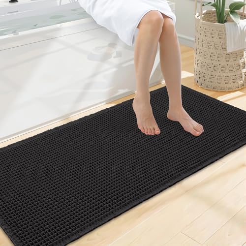 Smiry Waffle Bath Mat 47X20, Extra Soft Absorbent Bathroom Rugs, Black by Smiry