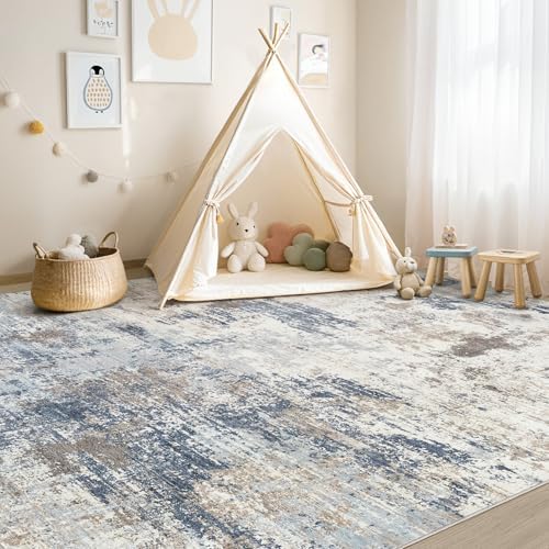 UERMEI 6x9 Area Rug Living Room Rugs - Washable Neutral Modern Abstract Soft Thin Large Rug Indoor Floor No Slip Rug Carpet for Bedroom Under Dining Table Home Office Decor- Denim Blue - Image 6