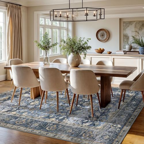 KUTA Vintage Area Rugs 8x10 Blue Grey Beige Washable Large Rug - Image 4