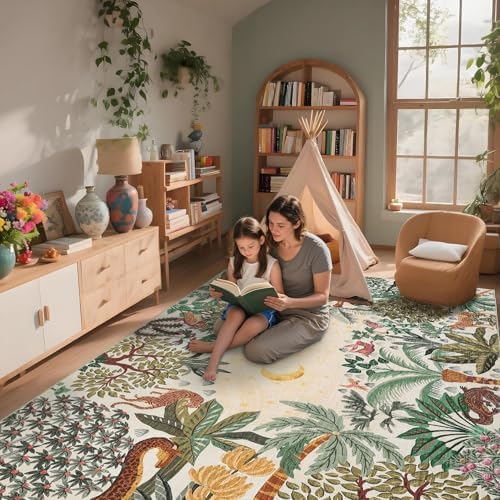 GarveeHome 6x9 Area Rug Jungle Beige Washable Rugs for Living Room Bedroom, Soft Low Pile Non Slip Accent Floor Mat Animal Print Tiger Throw Rug Indoor Carpet Dining Room Playroom - Image 3