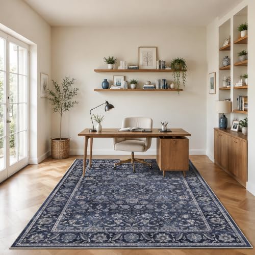 Washable 6x9 Bedroom Non-Slip Area Rug Boho Denim Blue Large Carpet - Image 2