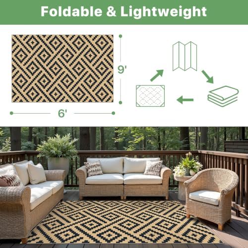 GENIMO Outdoor Rug, Waterproof Plastic Rugs for Patio, 6'x9' Black Sand - Image 2