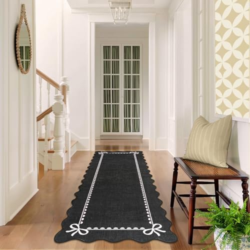 GarveeHome Scalloped Hallway Runner Rug 2.5x8 Non Slip Black Pink Rugs - Image 3