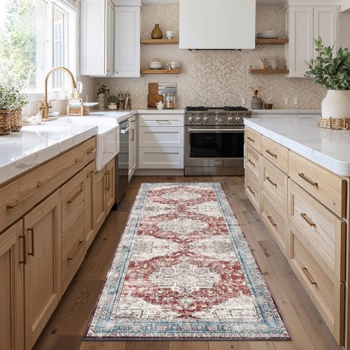 CHAMPLANT 3x10 Hallway Washable Runner Rug Vintage Soft Kitchen Laundry Runner with Non Slip Farmhouse Entryway Living Room Floor Mat Stain Resistant Carpet for Bedroom Bathroom Distressed Beside Rug by CHAMPLANT