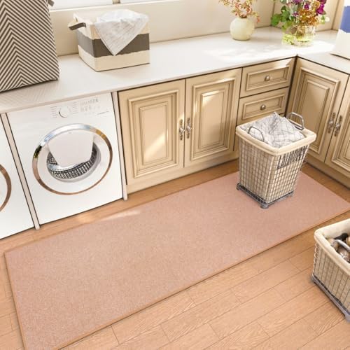 Runner Rug with Non Slip Rubber Backing 2' * 6', Washable Soft Floor Carpet for Kitchen, Hallway, Entryway Indoor, Bedroom, Laundry, Low Pile Area Rugs, Solid Color with Pointillism Style, Camel - Image 6