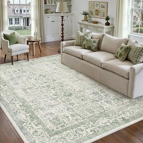 PureCozy Sage Green Area Rug 5x7 Vintage Floral by PureCozy