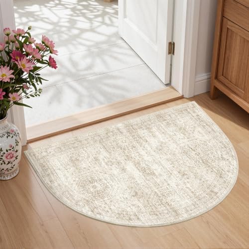 2x3 Half Circle Rug, Small Washable Entryway Rug,Beige by Restydon
