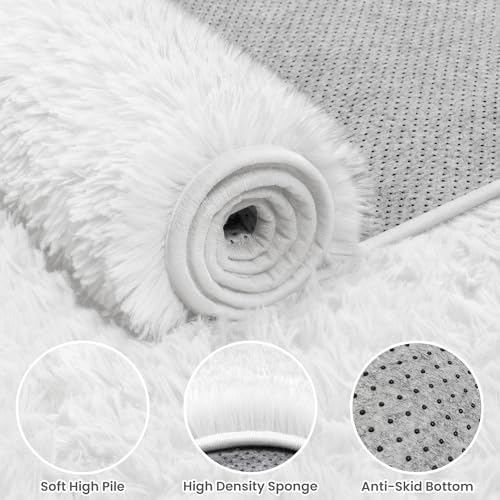 8x10 Fluffy Shag Area Rugs for Living Room Bedroom: Soft Plush Carpet White - Image 5