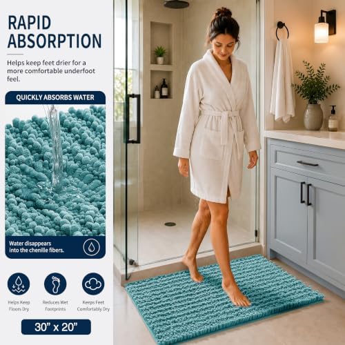 Yimobra Bathroom Rug Set 3 Piece, Super Absorbent Bath Mat Set, Teal Blue - Image 3