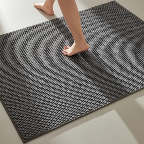 TYUU Large Bathroom Rugs Non Slip Washable Bath Rugs Super Absorbent Bathroom Rug Thin Quick Dry Low Pile Bath Mats, Dark Grey 36"x48" by TYUU