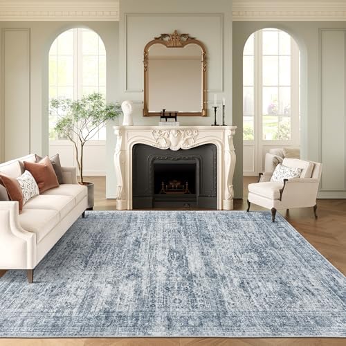 Soalmost Washable Area Rug 8x10 Large Soft Blue Rugs for Living Room by Soalmost
