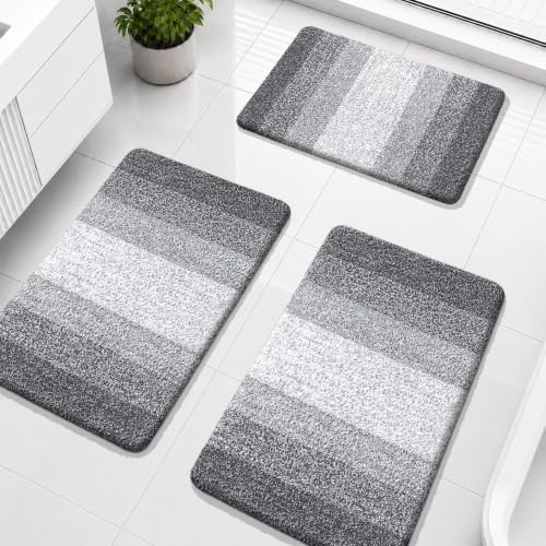 OLANLY Microfiber Bathroom Rugs Sets 3 Piece, Absorbent Bath Mats, Grey by OLANLY
