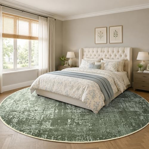 6ft Round Abstract Washable Area Rug for Living Room Green - Image 3