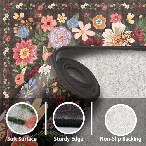 Black Brown Floral Hallway Runner Rug 3x7 for Bedroom Kitchen - Image 3