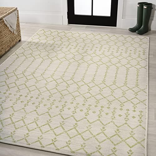 JONATHAN Y Moroccan Geometric Indoor Outdoor Area Rug 9X12 Cream/Green, Ourika Textured Weave for Backyard, Patio, Porch, Easy-Cleaning, High Traffic, Pet-Friendly, Non-Shedding (SMB108M-9) - Image 4