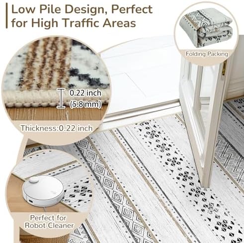 9x12 Washable Area Rugs for Living Room Boho Bedroom Rug Black/Brown - Image 3