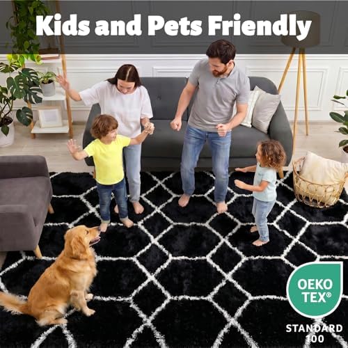 8x10 Area Rugs for Living Room, Fluffy Black and White Bedroom Modern Rug - Image 3
