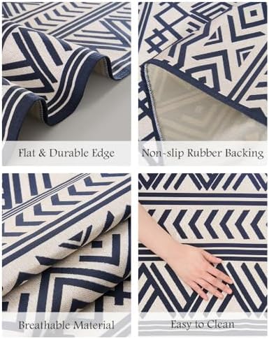 Outdoor Rug Carpet 4x6 ft, Flatweave Textured Outdoor Patio Rug Non Slip Indoor Outdoor Rugs with Rubber Particles Backing Boho Outdoor Area Rug for Patio Deck Front Porch Backyard Balcony, Navy - Image 7