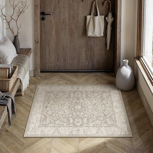 2x3 Taupe Washable Area Rug Non Slip Retro Distressed Doormat - Image 3
