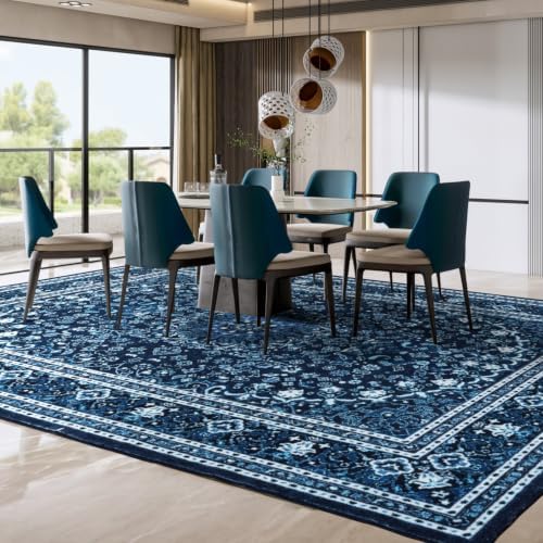 Lessymo Area Rugs 10x14 Living Room, Washable Large Rug Bedroom, Blue White - Image 4