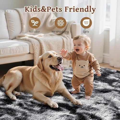 7x10 Area Rugs for Living Room, Large Fluffy Shag Bedroom Rugs Non-Slip, Ultra Soft Plush Carpet for Nursery Kids PlayRoom Dorm Office Indoor Modern Carpets(Dark Grey) - Image 5