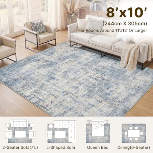 8x10 Area Rugs Washable Abstract Rug for Living Room Bedroom Blue - Image 2