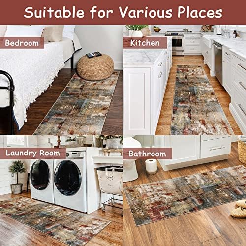 Lahome Modern Abstract Kitchen Runner Rugs Non Skid Washable, 2x6 Rug Runners for Hallways Bathroom Laundry Room, Non Slip Indoor Floor Carpet Runner for Bedroom Home Decor, Red/Multi - Image 6