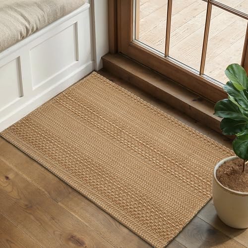 MatEssenz 2x3 Textured Washable Entry Rug, Natural Woven Low-Profile Door Mat with Non-Slip TPR Backing, Brown, for Entryway, Kitchen, Laundry Room - Image 5