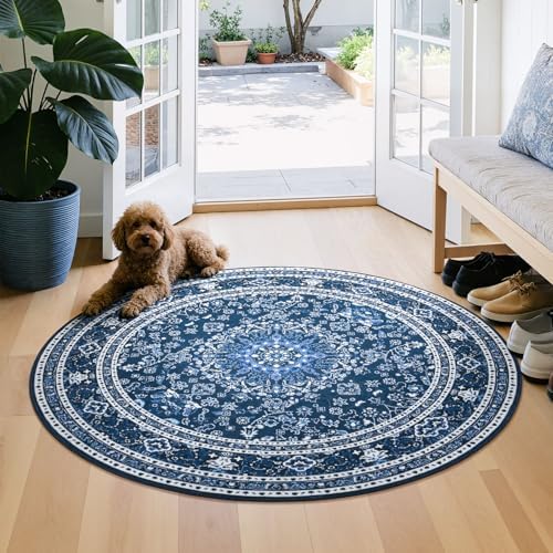 Lessymo 4FT Washable Round Area Rugs for Living Room, Non Slip Circle Rugs by Lessymo