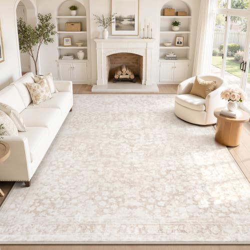 8x10 Area Rugs for Living Room: Boho Vintage Washable Rug Non-Slip Soft Stain Repellent Area Rugs Indoor Low-Pile Large Carpet for Bedroom Office Dining Room Playroom Farmhouse (Beige, 8'x10') by pmtsns