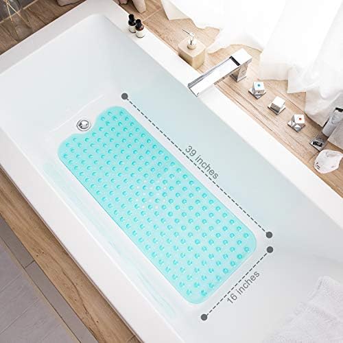 TEESHLY Bathtub Mats for Shower Tub, Extra Long Non-Slip 39 x 16 Inch Bath Mat with Drain Holes and Suction Cups, BathMat for Bathroom with Machine Washable (Clear Turquoise) - Image 4